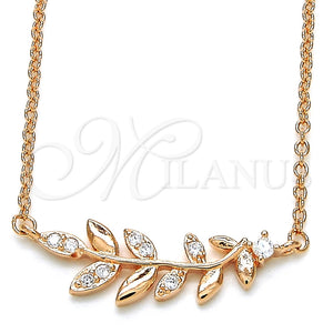 Collares con Dije 04.336.0092.1.16 Plata Rodinada, Diseño de Oja, con Zirconia Cubica Blanca, Pulido, Tono Rosado (Grosor 01 MM, 16 Pulgadas de Largo)