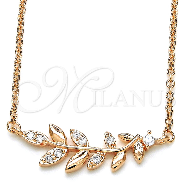 Collares con Dije 04.336.0092.1.16 Plata Rodinada, Diseño de Oja, con Zirconia Cubica Blanca, Pulido, Tono Rosado (Grosor 01 MM, 16 Pulgadas de Largo)