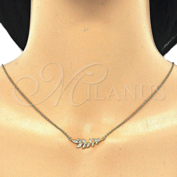 Collares con Dije 04.336.0092.2.16 Plata Rodinada, Diseño de Oja, con Zirconia Cubica Blanca, Pulido, Tono Dorado (Grosor 01 MM, 16 Pulgadas de Largo)