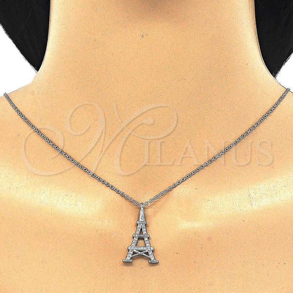 Collares con Dije 04.336.0093.16 Plata Rodinada, Diseño de Torre Eiffel, con Zirconia Cubica Blanca, Pulido, Rodinado (Grosor 01 MM, 16 Pulgadas de Largo)