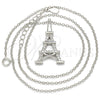 Collares con Dije 04.336.0093.16 Plata Rodinada, Diseño de Torre Eiffel, con Zirconia Cubica Blanca, Pulido, Rodinado (Grosor 01 MM, 16 Pulgadas de Largo)