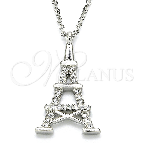 Collares con Dije 04.336.0093.16 Plata Rodinada, Diseño de Torre Eiffel, con Zirconia Cubica Blanca, Pulido, Rodinado (Grosor 01 MM, 16 Pulgadas de Largo)