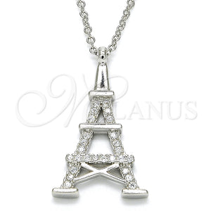 Collares con Dije 04.336.0093.16 Plata Rodinada, Diseño de Torre Eiffel, con Zirconia Cubica Blanca, Pulido, Rodinado (Grosor 01 MM, 16 Pulgadas de Largo)
