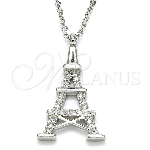 Collares con Dije 04.336.0093.16 Plata Rodinada, Diseño de Torre Eiffel, con Zirconia Cubica Blanca, Pulido, Rodinado (Grosor 01 MM, 16 Pulgadas de Largo)