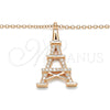 Collares con Dije 04.336.0093.1.16 Plata Rodinada, Diseño de Torre Eiffel, con Blanca Zirconia Cubica, Pulido, Tono Rosado (02 MM Thickness, 16 Inches Length)