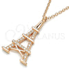 Collares con Dije 04.336.0093.1.16 Plata Rodinada, Diseño de Torre Eiffel, con Blanca Zirconia Cubica, Pulido, Tono Rosado (02 MM Thickness, 16 Inches Length)