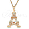 Collares con Dije 04.336.0093.1.16 Plata Rodinada, Diseño de Torre Eiffel, con Blanca Zirconia Cubica, Pulido, Tono Rosado (02 MM Thickness, 16 Inches Length)