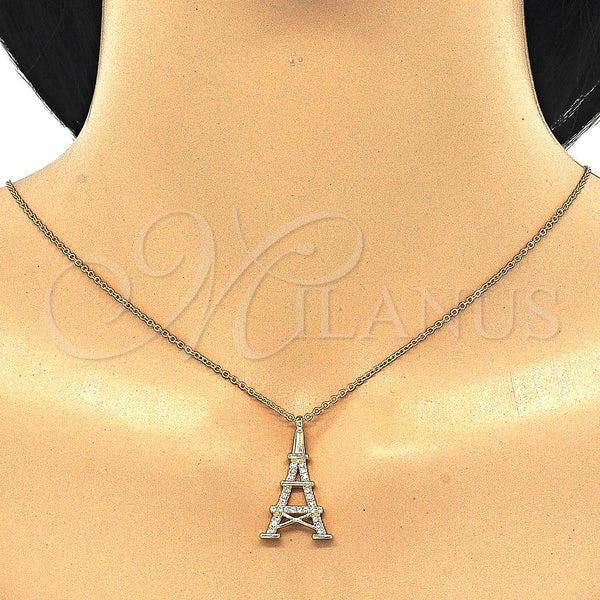 Collares con Dije 04.336.0093.2.16 Plata Rodinada, Diseño de Torre Eiffel, con Zirconia Cubica Blanca, Pulido, Tono Dorado (Grosor 01 MM, 16 Pulgadas de Largo)