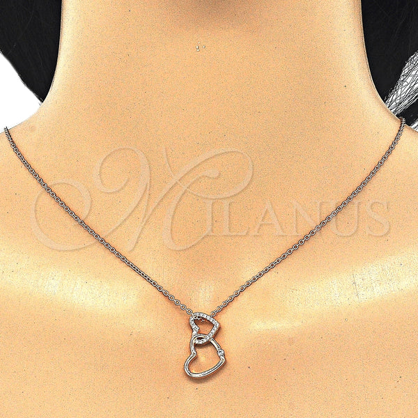 Collares con Dije 04.336.0094.1.16 Plata Rodinada, Diseño de Corazón, con Zirconia Cubica Blanca, Pulido, Tono Rosado (Grosor 01 MM, 16 Pulgadas de Largo)