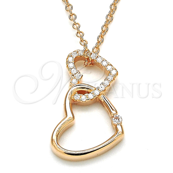 Collares con Dije 04.336.0094.1.16 Plata Rodinada, Diseño de Corazón, con Zirconia Cubica Blanca, Pulido, Tono Rosado (Grosor 01 MM, 16 Pulgadas de Largo)
