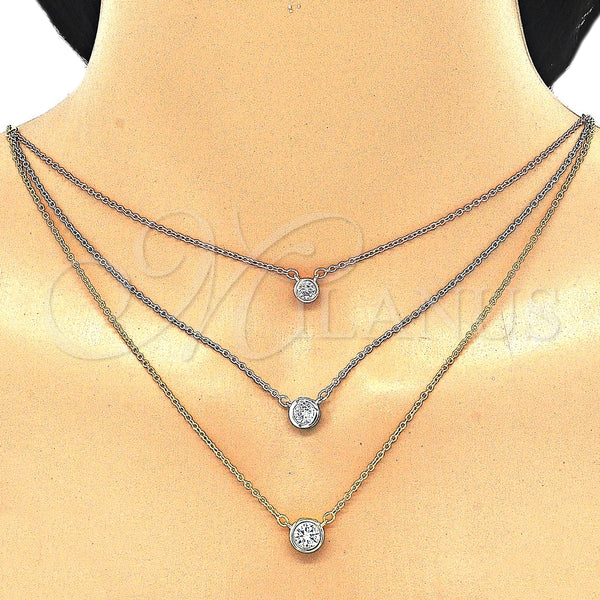 Collares con Dije 04.336.0095.16 Plata Rodinada, con Zirconia Cubica Blanca, Pulido, Tres Tonos (Grosor 02 MM, 16 Pulgadas de Largo)