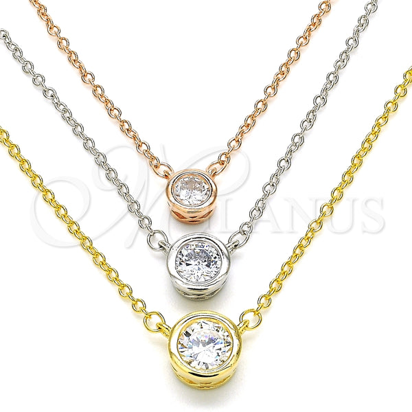 Collares con Dije 04.336.0095.16 Plata Rodinada, con Zirconia Cubica Blanca, Pulido, Tres Tonos (Grosor 02 MM, 16 Pulgadas de Largo)