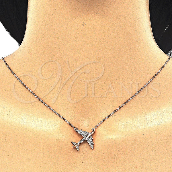 Collares con Dije 04.336.0051.1.16 Plata Rodinada, con Micro Pave Blanca, Pulido, Tono Rosado (Grosor 02 MM, 16 Pulgadas de Largo)