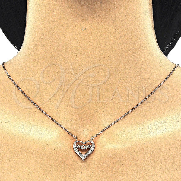 Collares con Dije 04.336.0096.1.16 Plata Rodinada, Diseño de Corazón y Mama, con Zirconia Cubica Blanca, Pulido, Tono Rosado (Grosor 02 MM, 16 Pulgadas de Largo)