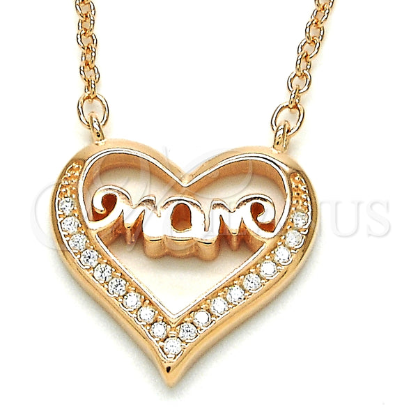 Collares con Dije 04.336.0096.1.16 Plata Rodinada, Diseño de Corazón y Mama, con Zirconia Cubica Blanca, Pulido, Tono Rosado (Grosor 02 MM, 16 Pulgadas de Largo)