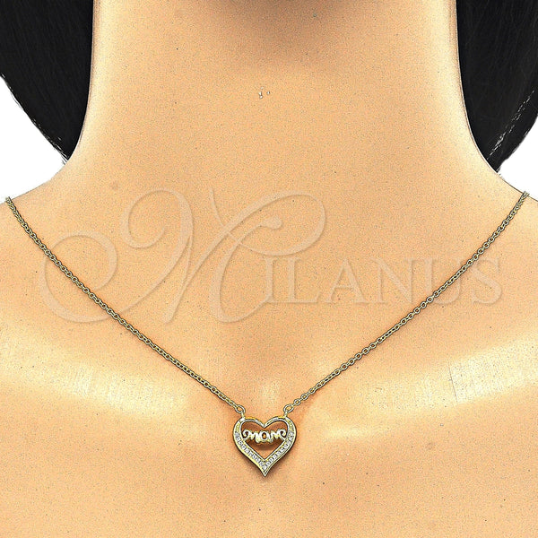 Collares con Dije 04.336.0096.2.16 Plata Rodinada, Diseño de Corazón y Mama, con Zirconia Cubica Blanca, Pulido, Tono Dorado (Grosor 02 MM, 16 Pulgadas de Largo)