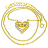 Collares con Dije 04.336.0096.2.16 Plata Rodinada, Diseño de Corazón y Mama, con Blanca Zirconia Cubica, Pulido, Tono Dorado (02 MM Thickness, 16 Inches Length)