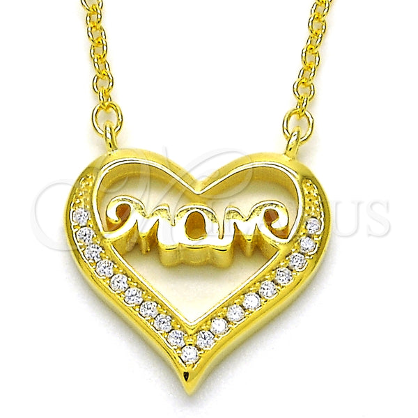 Collares con Dije 04.336.0096.2.16 Plata Rodinada, Diseño de Corazón y Mama, con Zirconia Cubica Blanca, Pulido, Tono Dorado (Grosor 02 MM, 16 Pulgadas de Largo)