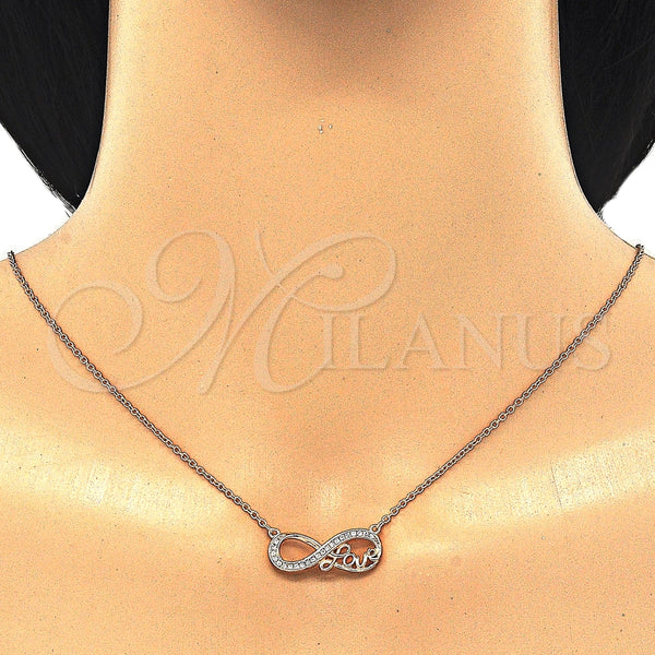 Collares con Dije 04.336.0097.1.16 Plata Rodinada, Diseño de Infinito y Amor, con Zirconia Cubica Blanca, Pulido, Tono Rosado (Grosor 02 MM, 16 Pulgadas de Largo)