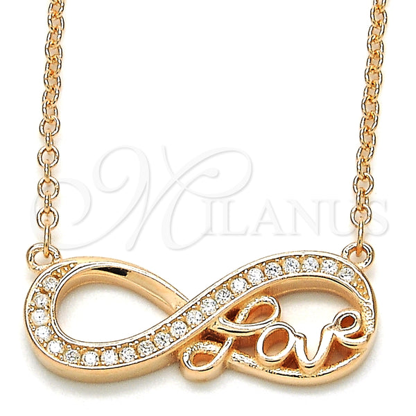 Collares con Dije 04.336.0097.1.16 Plata Rodinada, Diseño de Infinito y Amor, con Zirconia Cubica Blanca, Pulido, Tono Rosado (Grosor 02 MM, 16 Pulgadas de Largo)