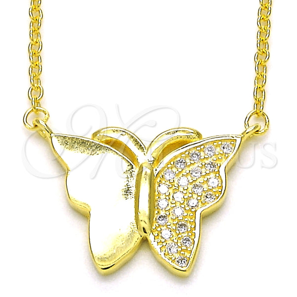Collares con Dije 04.336.0098.2.16 Plata Rodinada, Diseño de Mariposa, con Micro Pave Blanca, Pulido, Tono Dorado (Grosor 01 MM, 16 Pulgadas de Largo)