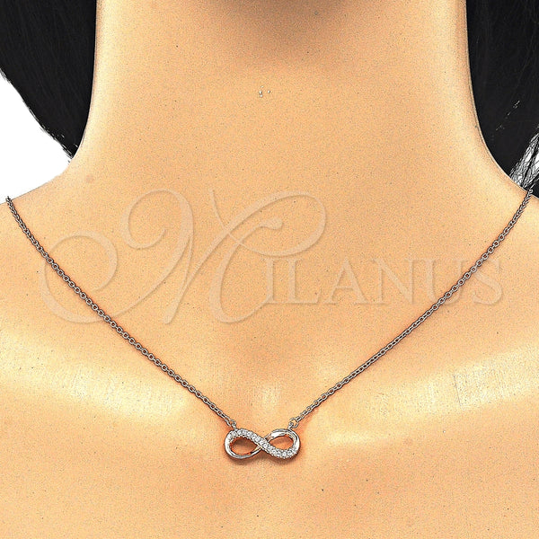 Collares con Dije 04.336.0099.1.16 Plata Rodinada, Diseño de Infinito, con Zirconia Cubica Blanca, Pulido, Tono Rosado (Grosor 01 MM, 16 Pulgadas de Largo)