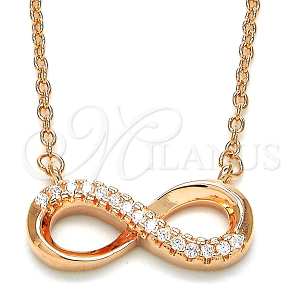 Collares con Dije 04.336.0099.1.16 Plata Rodinada, Diseño de Infinito, con Zirconia Cubica Blanca, Pulido, Tono Rosado (Grosor 01 MM, 16 Pulgadas de Largo)