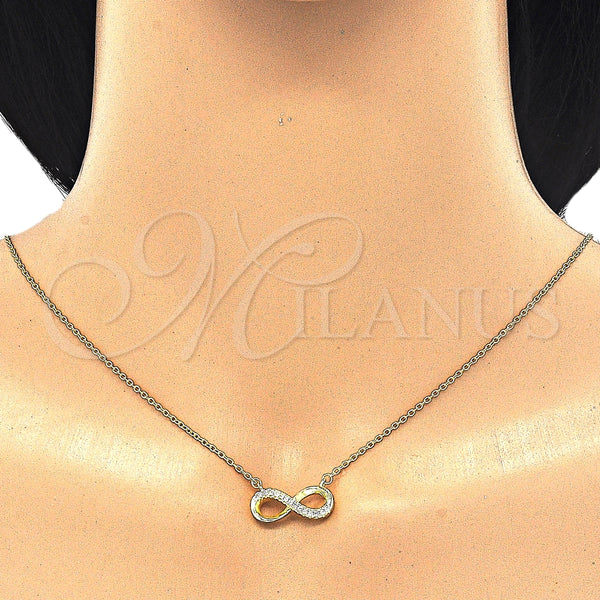 Collares con Dije 04.336.0099.2.16 Plata Rodinada, Diseño de Infinito, con Zirconia Cubica Blanca, Pulido, Tono Dorado (Grosor 01 MM, 16 Pulgadas de Largo)