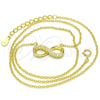 Collares con Dije 04.336.0099.2.16 Plata Rodinada, Diseño de Infinito, con Zirconia Cubica Blanca, Pulido, Tono Dorado (Grosor 01 MM, 16 Pulgadas de Largo)