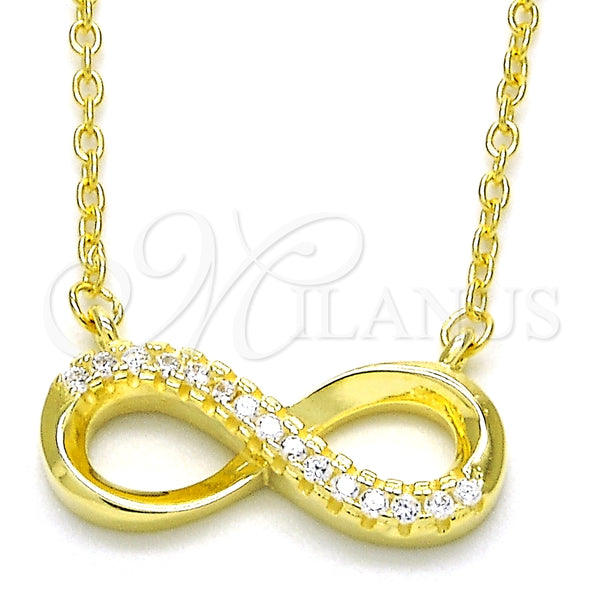 Collares con Dije 04.336.0099.2.16 Plata Rodinada, Diseño de Infinito, con Zirconia Cubica Blanca, Pulido, Tono Dorado (Grosor 01 MM, 16 Pulgadas de Largo)