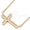 Collares con Dije 04.336.0100.1.16 Plata Rodinada, Diseño de Cruz, con Micro Pave Blanca, Pulido, Tono Rosado (Grosor 01 MM, 16 Pulgadas de Largo)