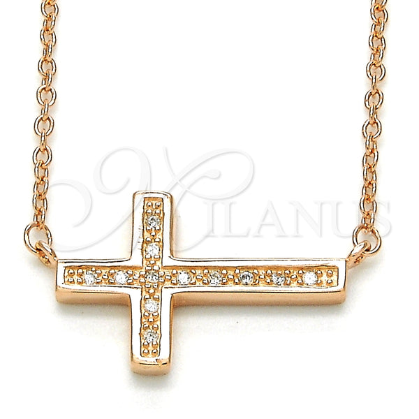 Collares con Dije 04.336.0100.1.16 Plata Rodinada, Diseño de Cruz, con Micro Pave Blanca, Pulido, Tono Rosado (Grosor 01 MM, 16 Pulgadas de Largo)
