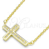 Collares con Dije 04.336.0100.2.16 Plata Rodinada, Diseño de Cruz, con Micro Pave Blanca, Pulido, Tono Dorado (Grosor 01 MM, 16 Pulgadas de Largo)