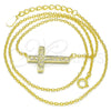 Collares con Dije 04.336.0100.2.16 Plata Rodinada, Diseño de Cruz, con Micro Pave Blanca, Pulido, Tono Dorado (Grosor 01 MM, 16 Pulgadas de Largo)