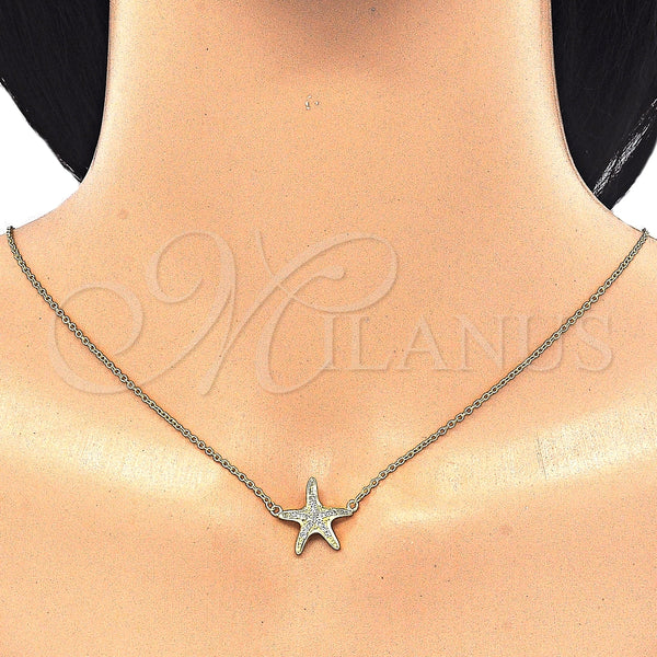 Collares con Dije 04.336.0101.2.16 Plata Rodinada, con Zirconia Cubica Blanca, Pulido, Tono Dorado (Grosor 01 MM, 16 Pulgadas de Largo)