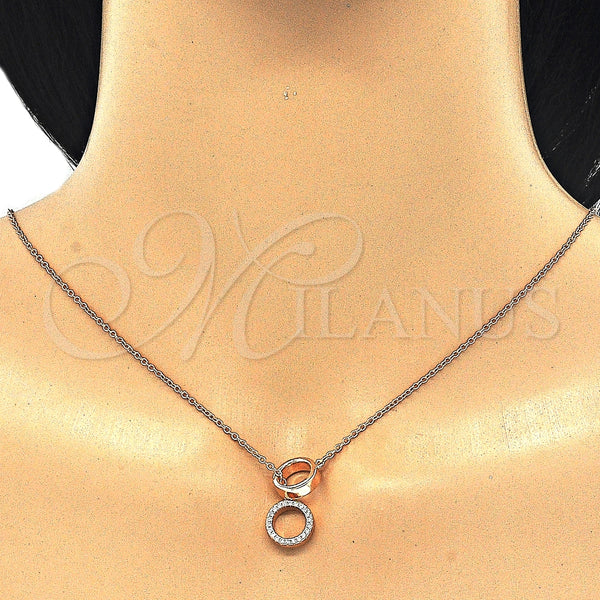 Collares con Dije 04.336.0103.1.16 Plata Rodinada, con Zirconia Cubica Blanca, Pulido, Tono Rosado (Grosor 02 MM, 16 Pulgadas de Largo)