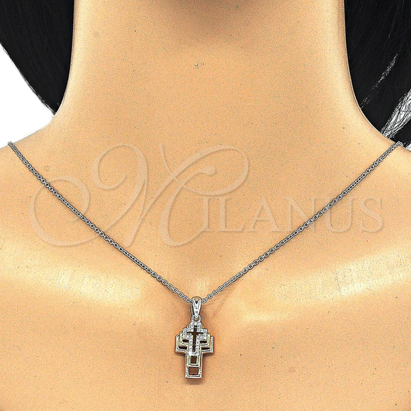 Collares con Dije 04.336.0105.18 Plata Rodinada, Diseño de Cruz, con Zirconia Cubica Blanca, Pulido, Tres Tonos (Grosor 01 MM, 18 Pulgadas de Largo)