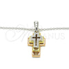 Collares con Dije 04.336.0105.18 Plata Rodinada, Diseño de Cruz, con Zirconia Cubica Blanca, Pulido, Tres Tonos (Grosor 01 MM, 18 Pulgadas de Largo)