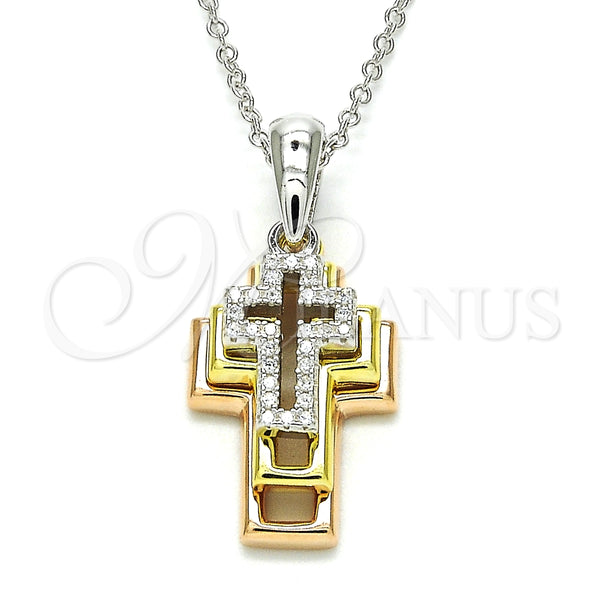 Collares con Dije 04.336.0105.18 Plata Rodinada, Diseño de Cruz, con Zirconia Cubica Blanca, Pulido, Tres Tonos (Grosor 01 MM, 18 Pulgadas de Largo)