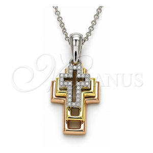 Collares con Dije 04.336.0105.18 Plata Rodinada, Diseño de Cruz, con Zirconia Cubica Blanca, Pulido, Tres Tonos (Grosor 01 MM, 18 Pulgadas de Largo)