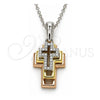 Collares con Dije 04.336.0105.18 Plata Rodinada, Diseño de Cruz, con Zirconia Cubica Blanca, Pulido, Tres Tonos (Grosor 01 MM, 18 Pulgadas de Largo)