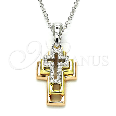 Collares con Dije 04.336.0105.18 Plata Rodinada, Diseño de Cruz, con Zirconia Cubica Blanca, Pulido, Tres Tonos (Grosor 01 MM, 18 Pulgadas de Largo)