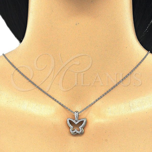 Collares con Dije 04.336.0106.16 Plata Rodinada, Diseño de Mariposa, con Zirconia Cubica Blanca, Pulido, Tres Tonos (Grosor 02 MM, 16 Pulgadas de Largo)