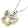 Collares con Dije 04.336.0106.16 Plata Rodinada, Diseño de Mariposa, con Zirconia Cubica Blanca, Pulido, Tres Tonos (Grosor 02 MM, 16 Pulgadas de Largo)