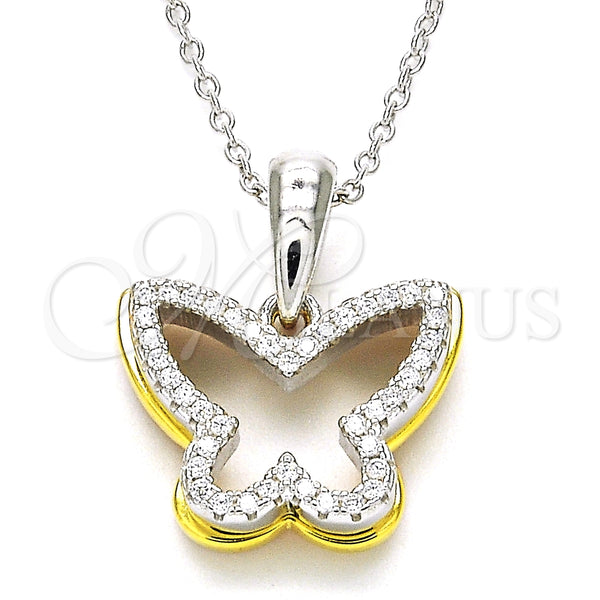 Collares con Dije 04.336.0106.16 Plata Rodinada, Diseño de Mariposa, con Zirconia Cubica Blanca, Pulido, Tres Tonos (Grosor 02 MM, 16 Pulgadas de Largo)