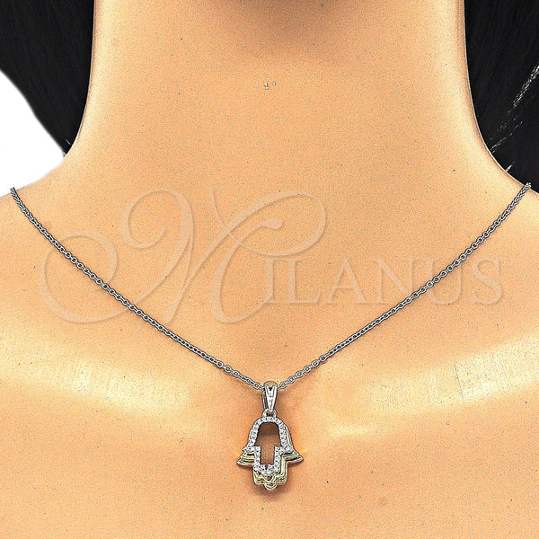 Collares con Dije 04.336.0107.18 Plata Rodinada, Diseño de Mano de Dios, con Zirconia Cubica Blanca, Pulido, Tres Tonos (Grosor 01 MM, 18 Pulgadas de Largo)