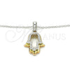 Collares con Dije 04.336.0107.18 Plata Rodinada, Diseño de Judaica y Mano de Dios, con Zirconia Cubica Blanca, Pulido, Tres Tonos (Grosor 01 MM, 18 Pulgadas de Largo)