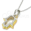 Collares con Dije 04.336.0107.18 Plata Rodinada, Diseño de Judaica y Mano de Dios, con Zirconia Cubica Blanca, Pulido, Tres Tonos (Grosor 01 MM, 18 Pulgadas de Largo)