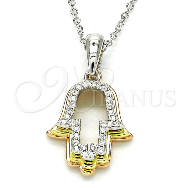 Collares con Dije 04.336.0107.18 Plata Rodinada, Diseño de Mano de Dios, con Zirconia Cubica Blanca, Pulido, Tres Tonos (Grosor 01 MM, 18 Pulgadas de Largo)