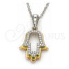 Collares con Dije 04.336.0107.18 Plata Rodinada, Diseño de Judaica y Mano de Dios, con Zirconia Cubica Blanca, Pulido, Tres Tonos (Grosor 01 MM, 18 Pulgadas de Largo)
